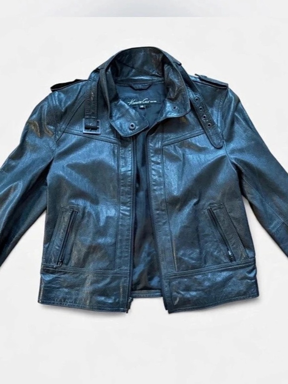 Kenneth Cole Vintage Black Leather Moto Jacket, Size xs